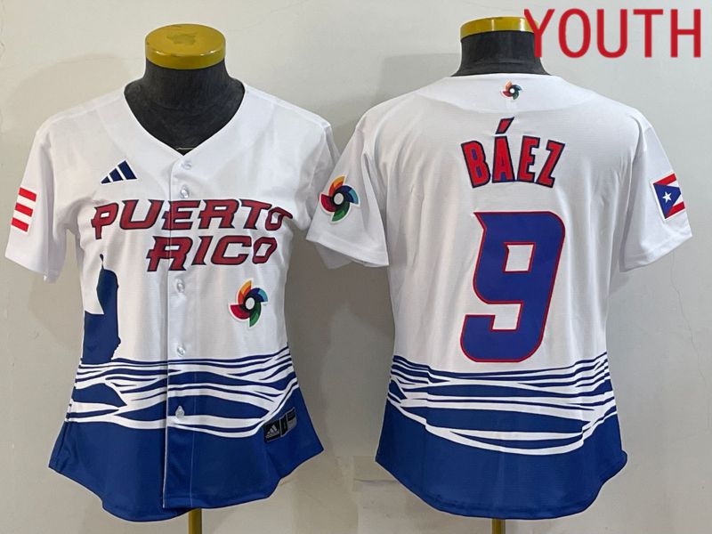Youth 2023 World Cub Puerto Rico #9 Baez White MLB Jersey9